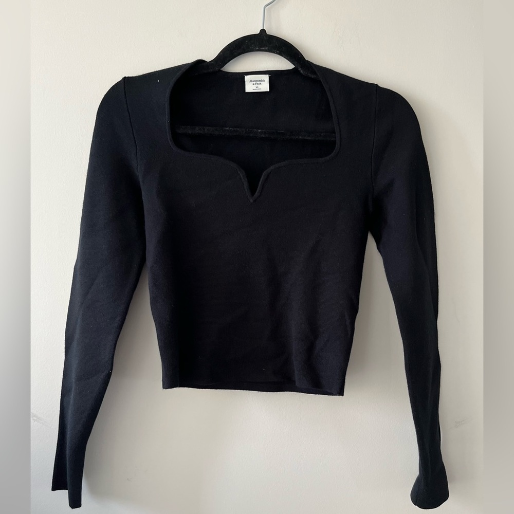 Abercrombie & Fitch Black Sweat-heart neckline Blouse